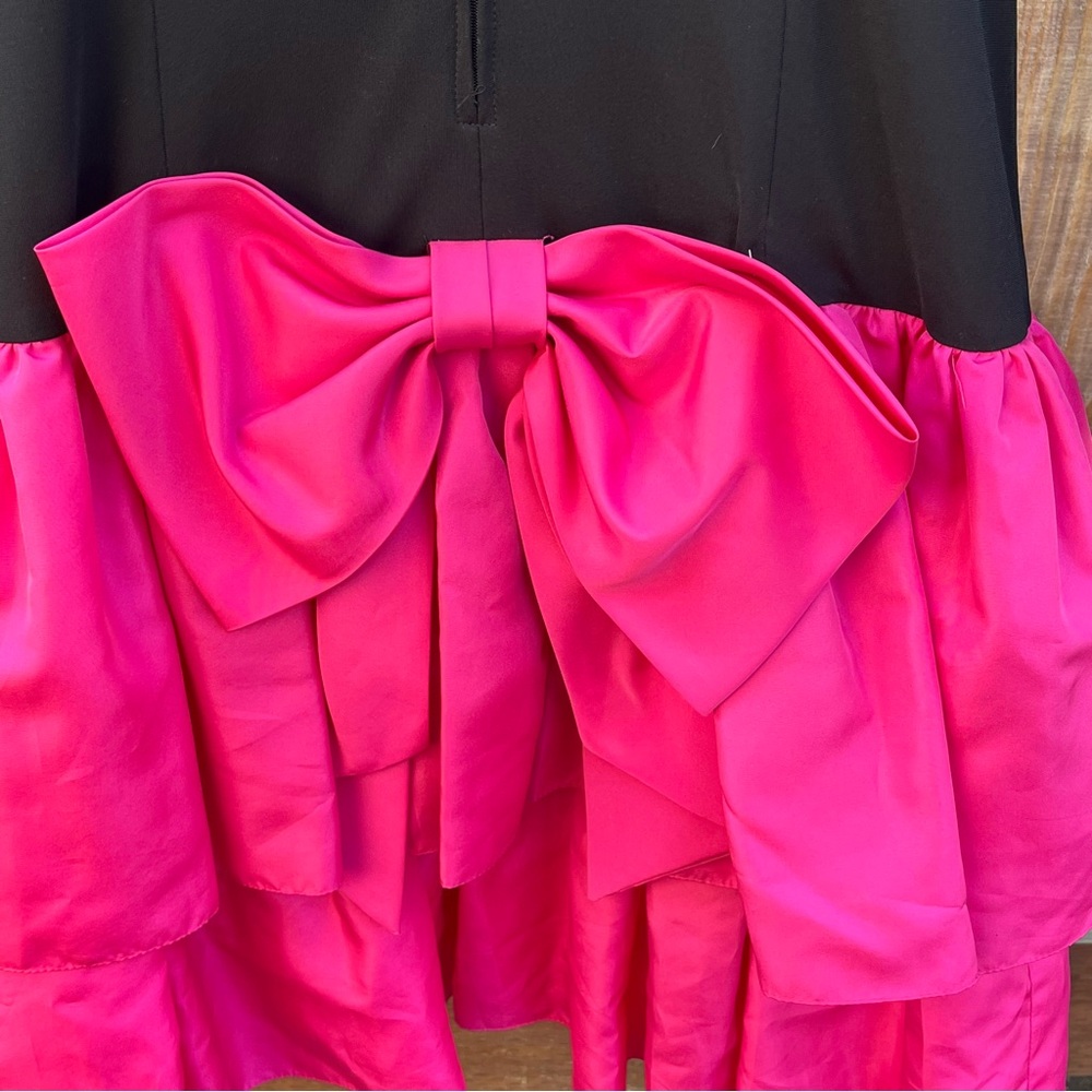 Vintage Rimini Black & Pink Party Dress Size 14 w/ Cutout Ruffles & Bow - Picture 7 of 8